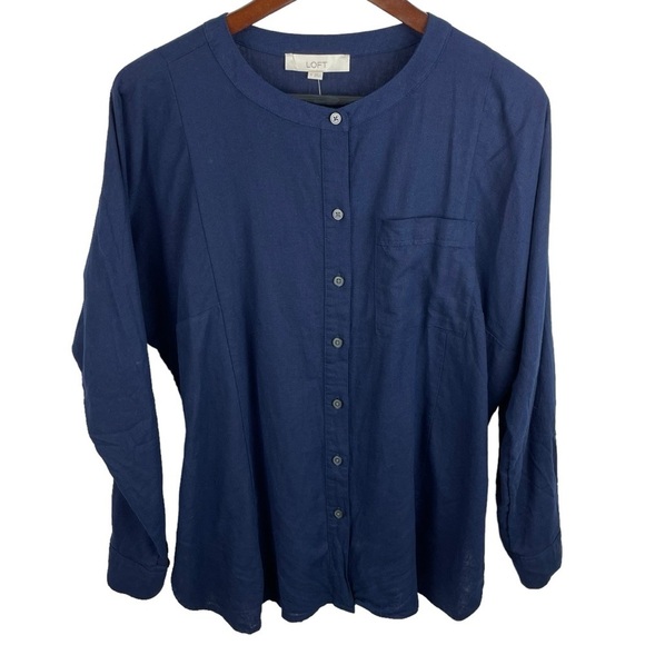 LOFT | Navy Linen Blend Henley Everyday Pocket Tunic New - Picture 1 of 8